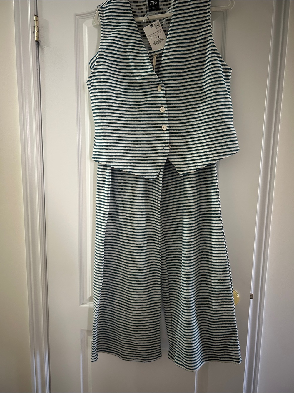 Zara dark teal blue & White Striped Knit Vest and Wide-Leg Set. Brand new